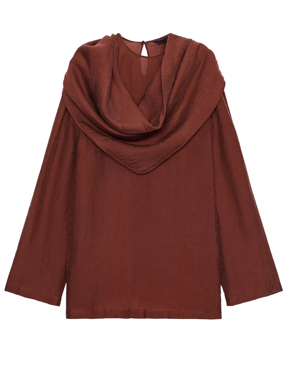Zara Rust Brown Sheer Round Neck Blouse with removable scarf